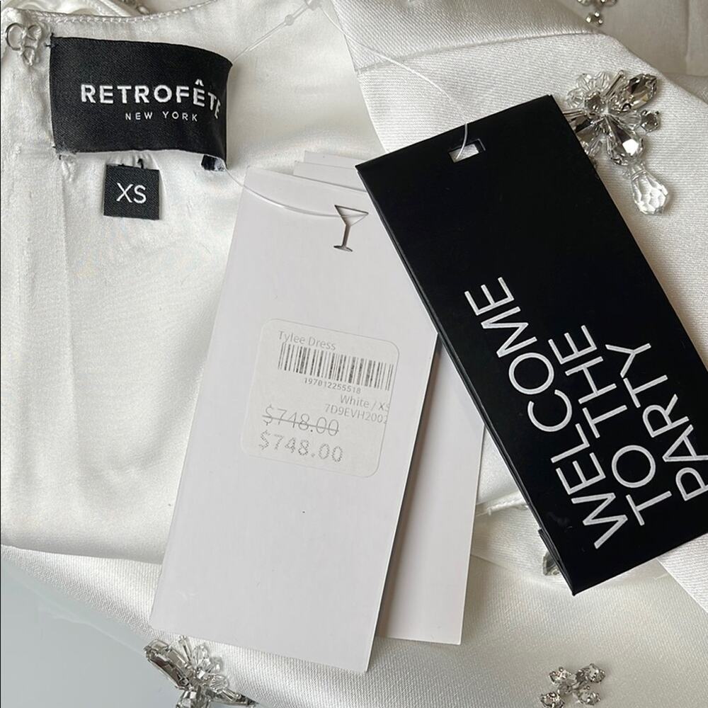 RETROFETE Tylee Crystal Embellished Satin White Mini Dress Size XS - Picture 15 of 16